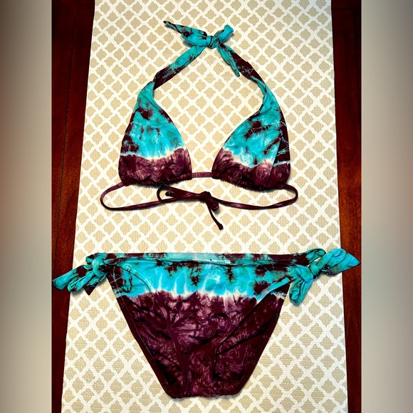 NWOT🌸Lucky Brand Tie Dye Blue & Plum Purple Bikini - Picture 1 of 7